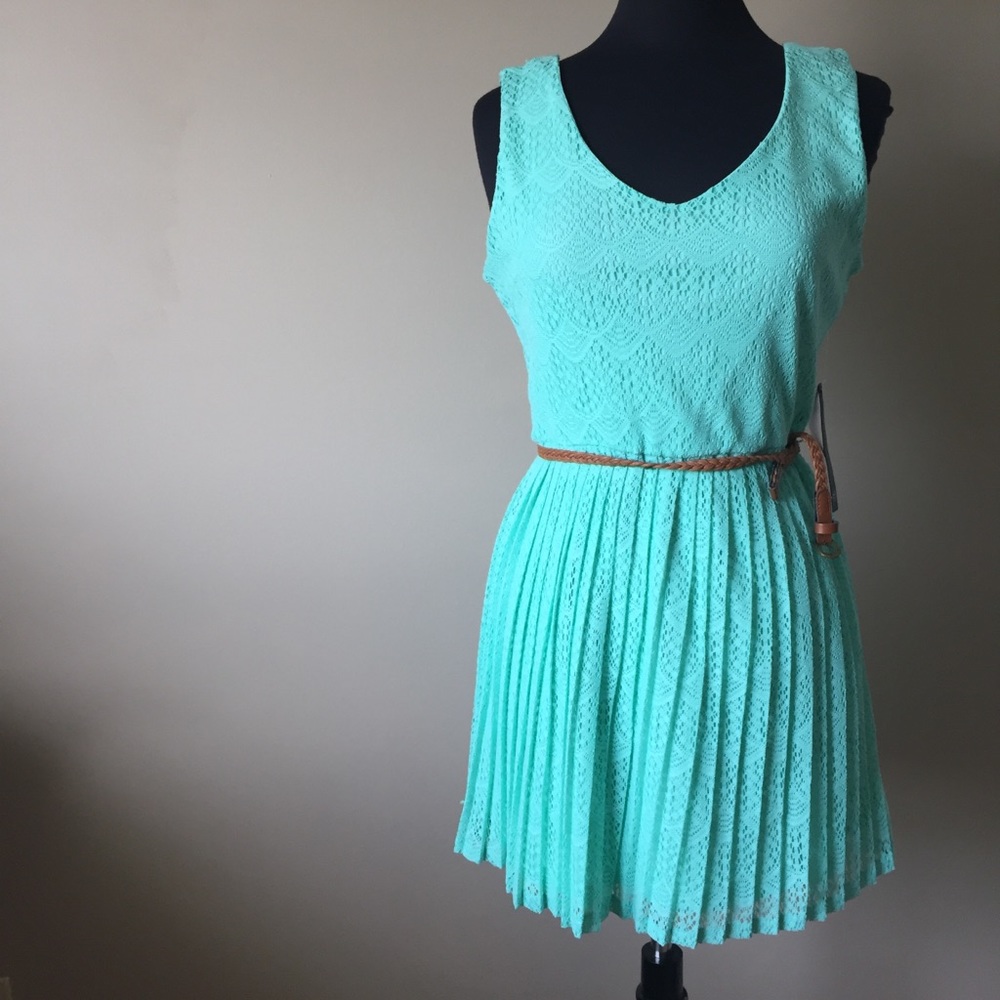 As U Wish Green A-line Pleated Knit Dress Medium